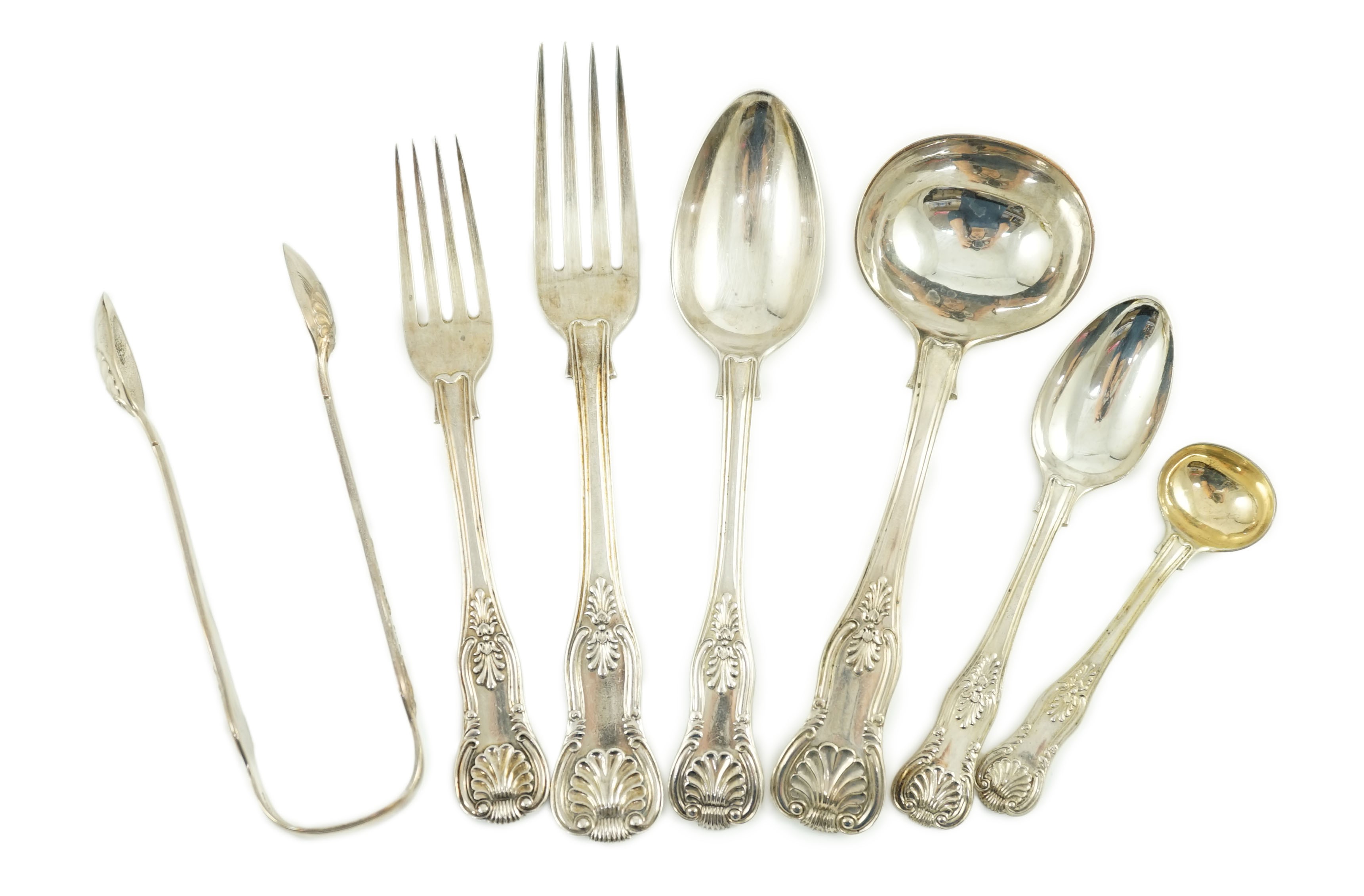 An early Victorian silver canteen of Kings pattern cutlery, by William Bateman